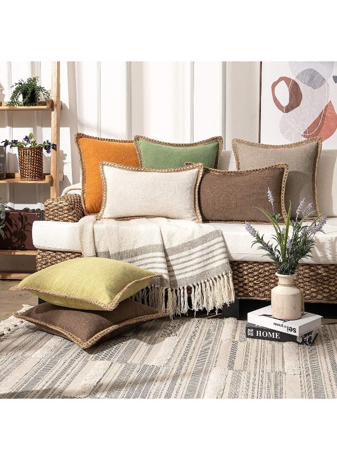 Phantoscope Pack of 2 Farmhouse Decorative Solid Throw Decorative Pillow Cover Burlap Linen Trimmed Tailored Edges Orange 20 x 20 inches 50 x 50 cm - Image 3