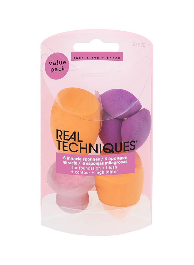REAL TECHNIQUES 6 Miracle Complexion Assorted Beauty Sponges Makeup Blender, For Blending & Sculpting, Full Coverage, Professional Makeup Tool, Cruelty Free, Vegan, Latex Free Multicolour - Image 1