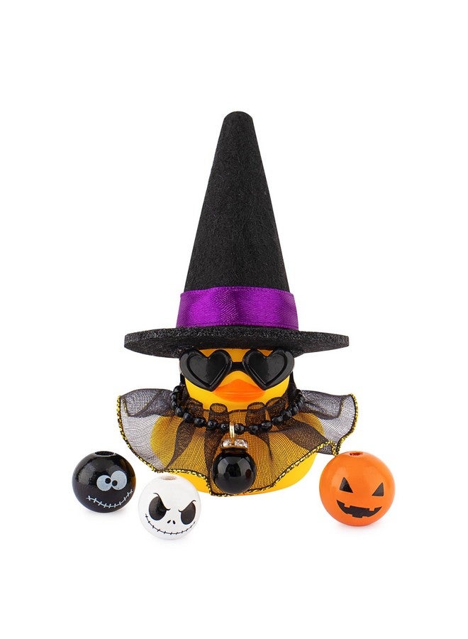 wonuu Halloween Rubber Duck Witch Duck Car Decorations Halloween Accessories Witch Hat Pumpkin Skull And Cloak, Black Skirt With Gold Rim - Image 1