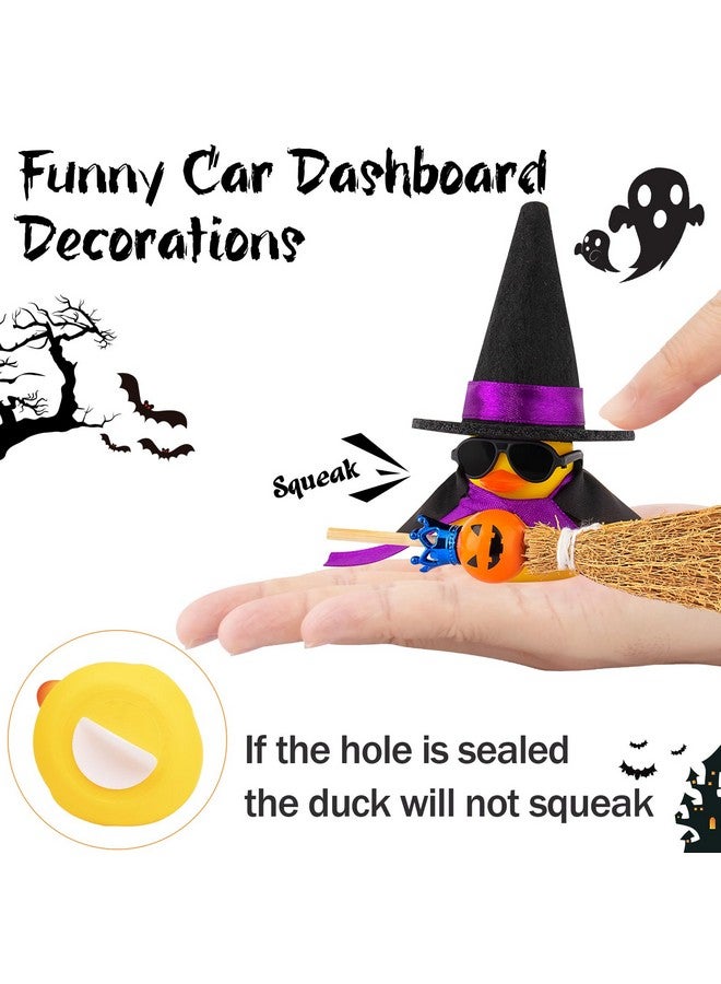 wonuu Halloween Rubber Duck Witch Duck Car Decorations Halloween Accessories Witch Hat Pumpkin Skull And Cloak, Black Skirt With Gold Rim - Image 5