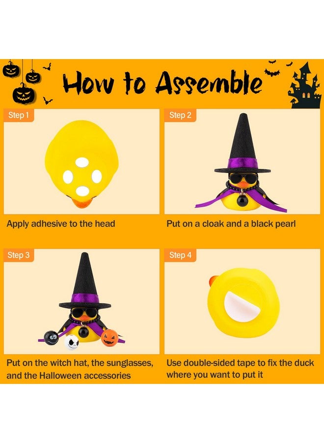 wonuu Halloween Rubber Duck Witch Duck Car Decorations Halloween Accessories Witch Hat Pumpkin Skull And Cloak, Black Skirt With Gold Rim - Image 2