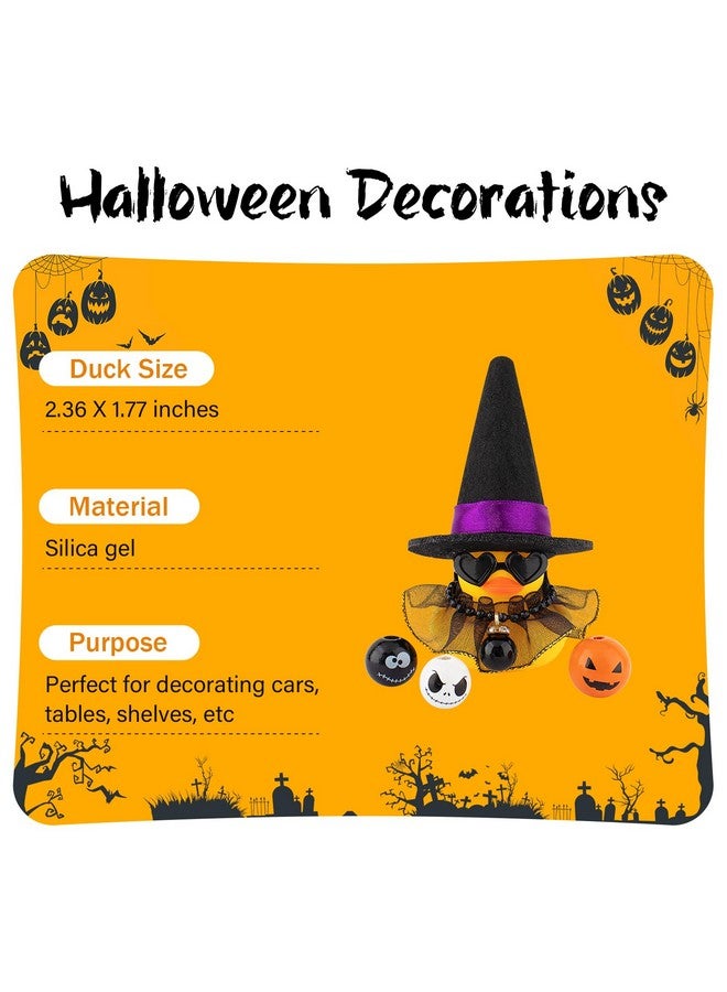 wonuu Halloween Rubber Duck Witch Duck Car Decorations Halloween Accessories Witch Hat Pumpkin Skull And Cloak, Black Skirt With Gold Rim - Image 3