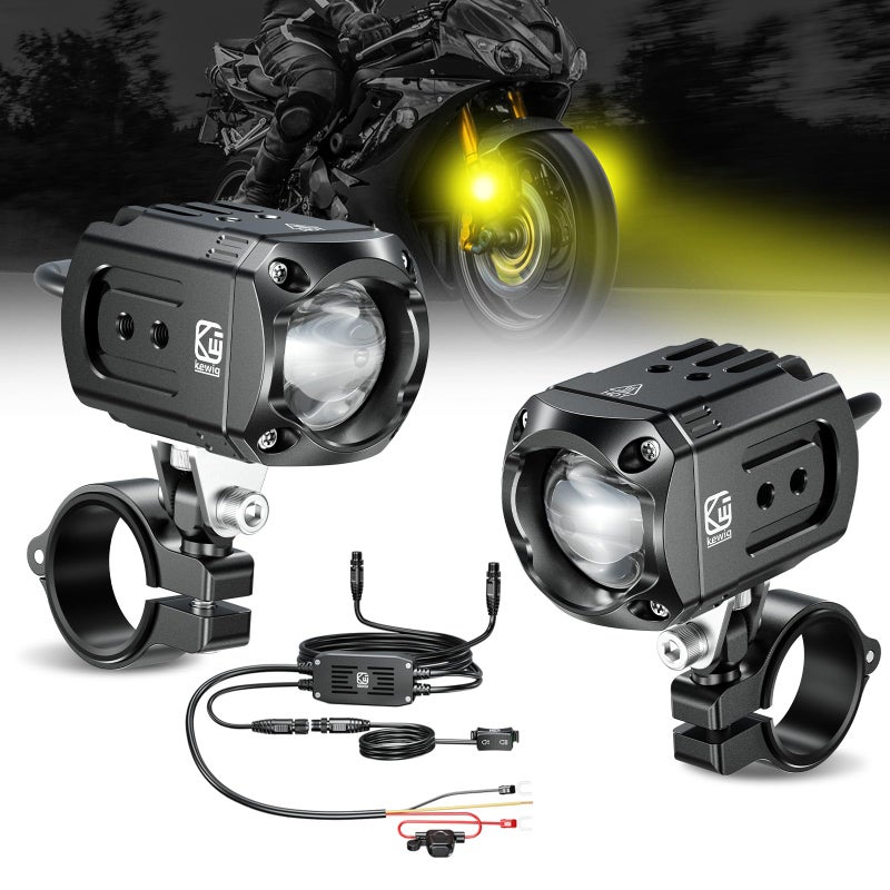 Kewig Motorcycle Auxiliary LED Light Kit Driving Spotlights WhiteAmber Fog Light with Mount Brackets Wire Harness Waterproof 60W Offroad Work Lights Compatible with Motorcycle Jeep Car Truck Black