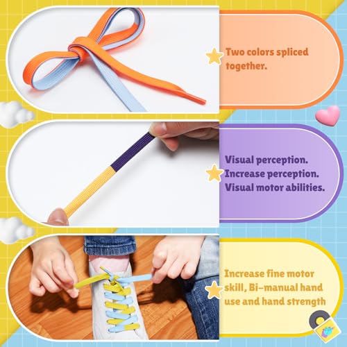 Solsew 4 Pair Dual Colored Tying Aid Learning Shoelaces Learn to Tie Shoelaces for Early Learning Teaching Educational(Blue Series) - Image 3