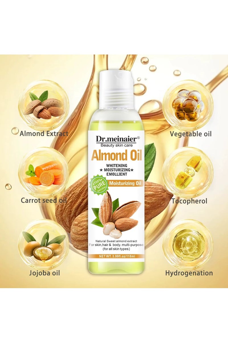 DR.MEINAIER 118ml Almond Oil Whitening Moisturizing Oil for Hair Face & Body Care Remove Wrinkles Moisturizing Hydrating Repairing Smooth Fine Lines Nourishing Oils - Image 2