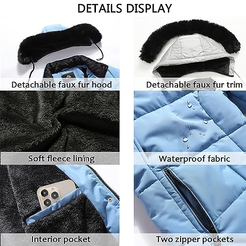 MOERDENG Women's Winter Puffer Coat Thicken Fleece Lined Down Jacket Waterproof Faux Fur Detachable Hooded Parka - Image 5