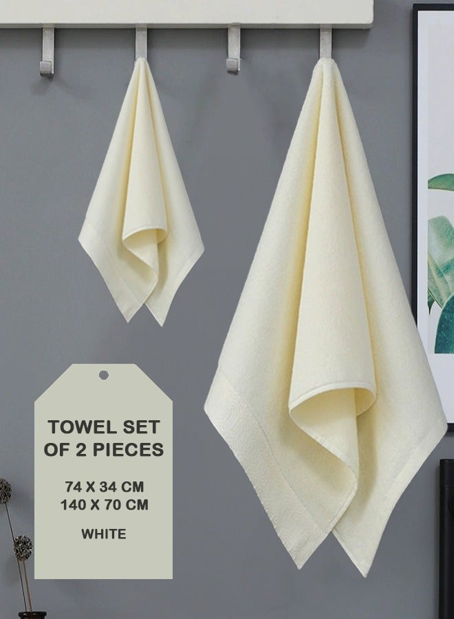 2-Piece Towel Set,  Combed Cotton, Superior Quality, Quick Dry Highly Absorbent Thick Bathroom Soft Hotel Towels for Bath And Spa, Towel Set Includes 1 Bath Towel, 1 Hand Towel or Face Towel, White - Image 1