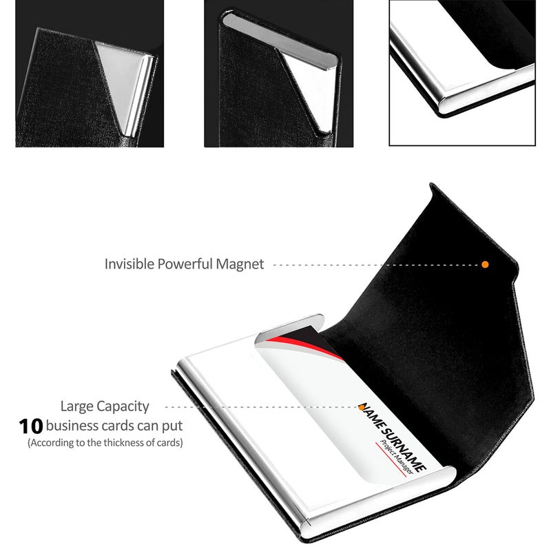Storite PU Leather Pocket Size Stainless Steel Multi Business Visiting Card Holder Wallet Debit Credit Card Case for Men & Women, Black, 44BK Corner Cut Card Holder, Corner Cut Card Holder - Image 5