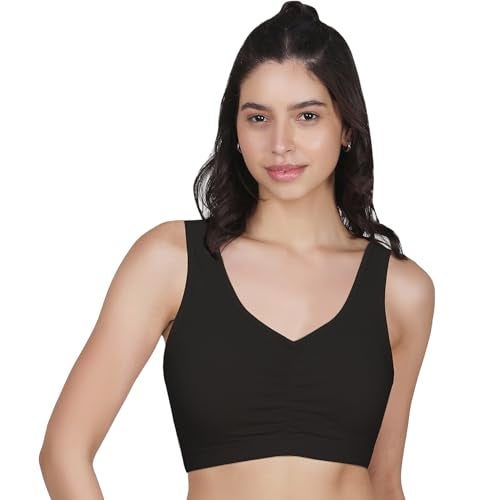 DChica Essentials Padded Sports Bra for Women's, High Impact Broad Strap Sports Bra, Removable Pads, Non Wired T-Shirt Bra, Elasticated Underband, Daily Use Running Bra (Black Bra, Pack of 1) - Image 1
