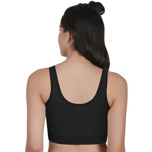 DChica Essentials Padded Sports Bra for Women's, High Impact Broad Strap Sports Bra, Removable Pads, Non Wired T-Shirt Bra, Elasticated Underband, Daily Use Running Bra (Black Bra, Pack of 1) - Image 3