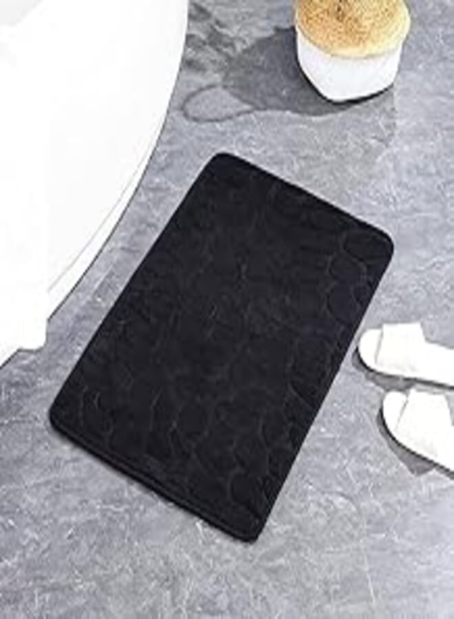 Bath Mats for Bathroom Non-Slip Memory Foam Rugs Area Decor Mat Accessories Washable Absorbent Rug Shower Door Entryway Floor Carpet Soft Thick Coral Fleece Plush Pebble Black 24x16 Inches