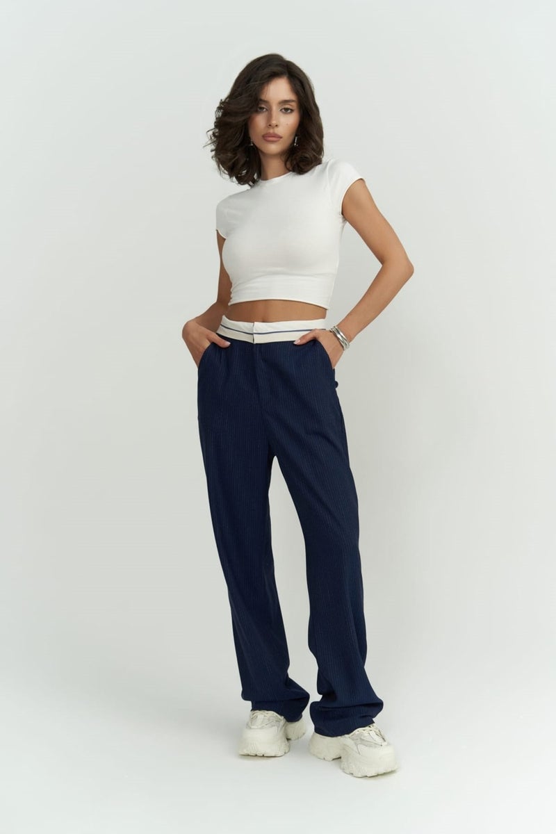 Mai Collection Zelmira Reverse Belt Indigo Trousers  - Image 1