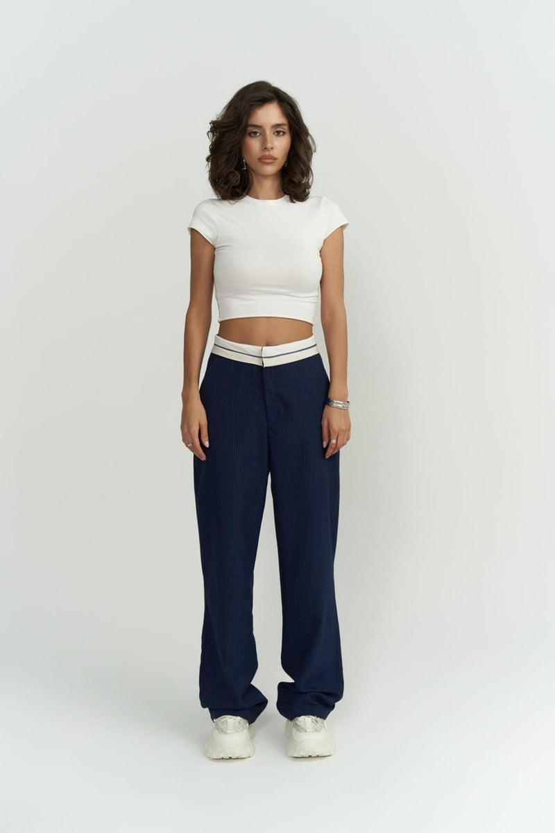 Mai Collection Zelmira Reverse Belt Indigo Trousers  - Image 2