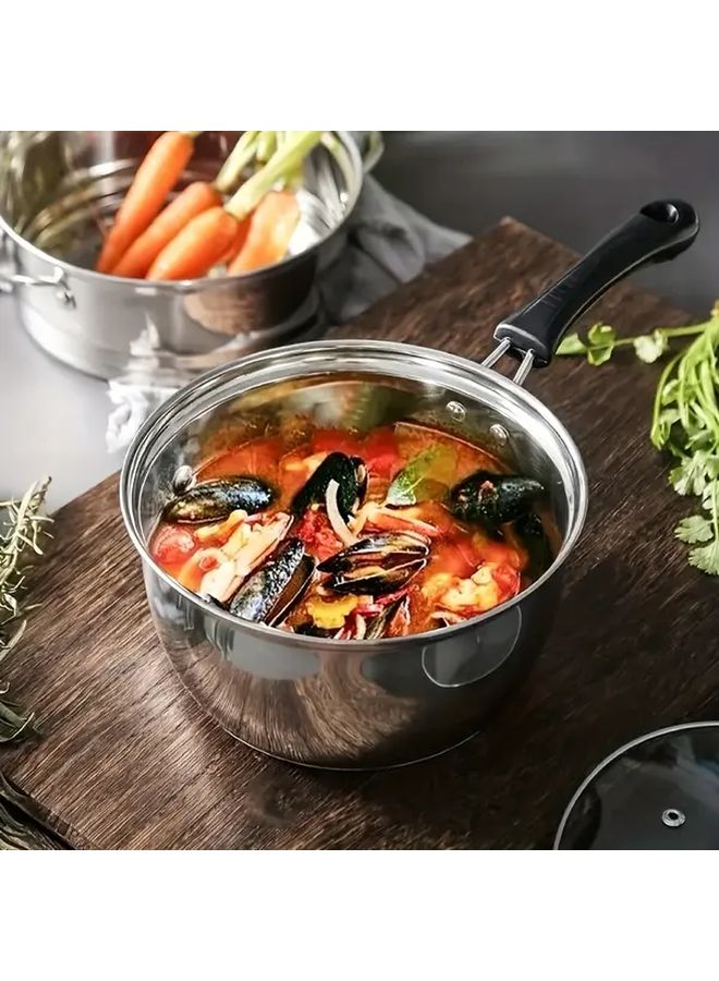 Small 7.87 Inch Stainless Steel Soup Pot With Glass Lid Induction Compatible For One Person Meals - Image 4