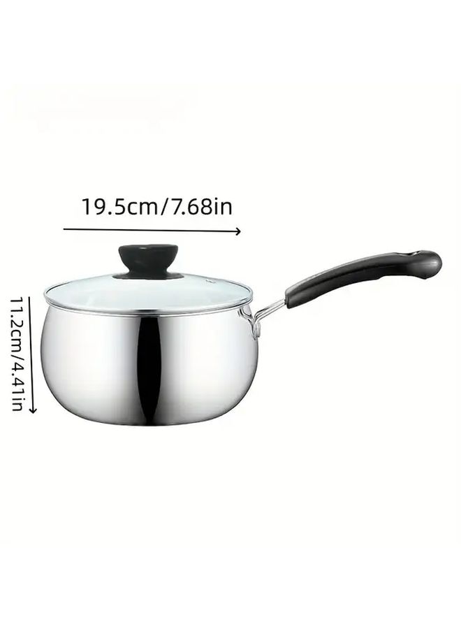 Small 7.87 Inch Stainless Steel Soup Pot With Glass Lid Induction Compatible For One Person Meals - Image 3