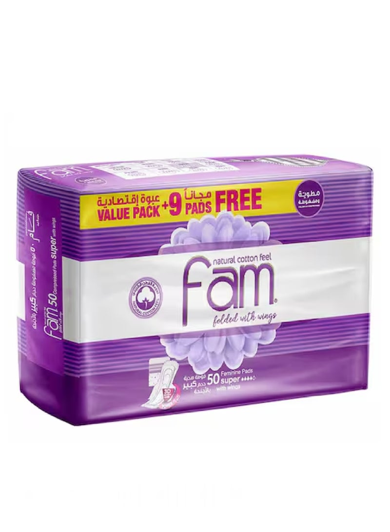 FAM FAMININE SUPER W/WINGS PADS 50'S