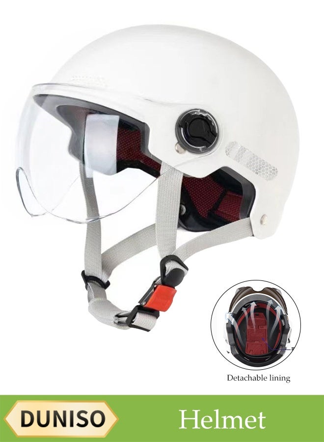DUNISO Open Face Helmet, Breathable Motorcycle Half Helmet，Scooter Helmet With Adjustable Goggles,With Lock Buckle，Removable And Washable Lining, Adjustable Head Circumference Size，Shock And Fall Resistant, Suitable For Both Men And Women  - Image 1