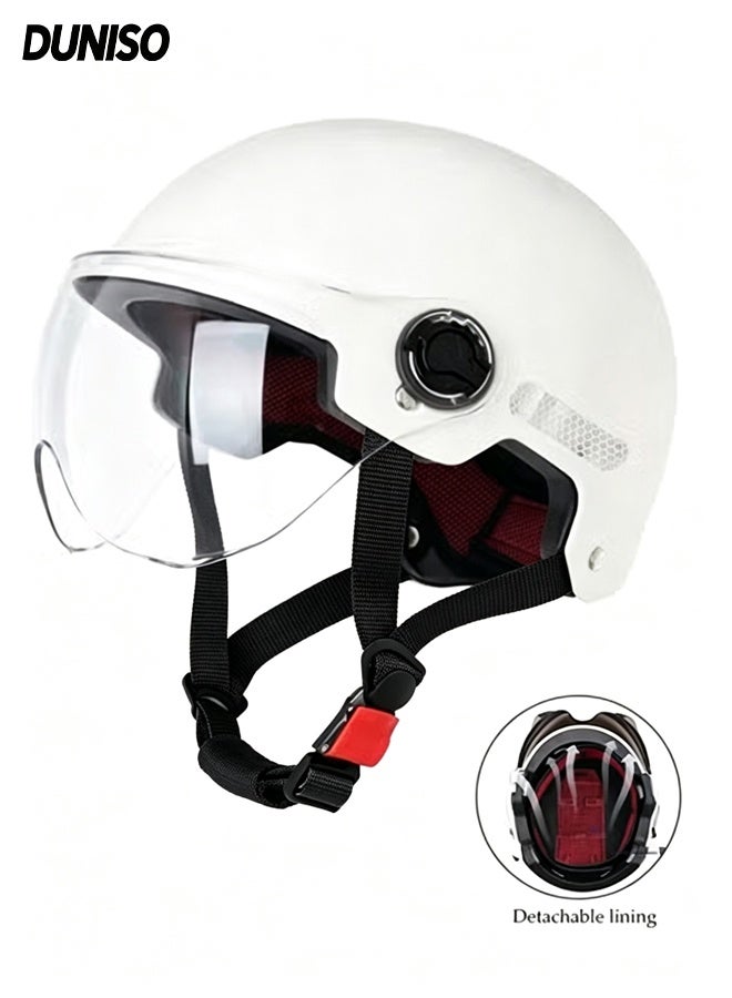 DUNISO Open Face Helmet, Breathable Motorcycle Half Helmet，Scooter Helmet With Adjustable Goggles,With Lock Buckle，Removable And Washable Lining, Adjustable Head Circumference Size，Shock And Fall Resistant, Suitable For Both Men And Women - Image 1