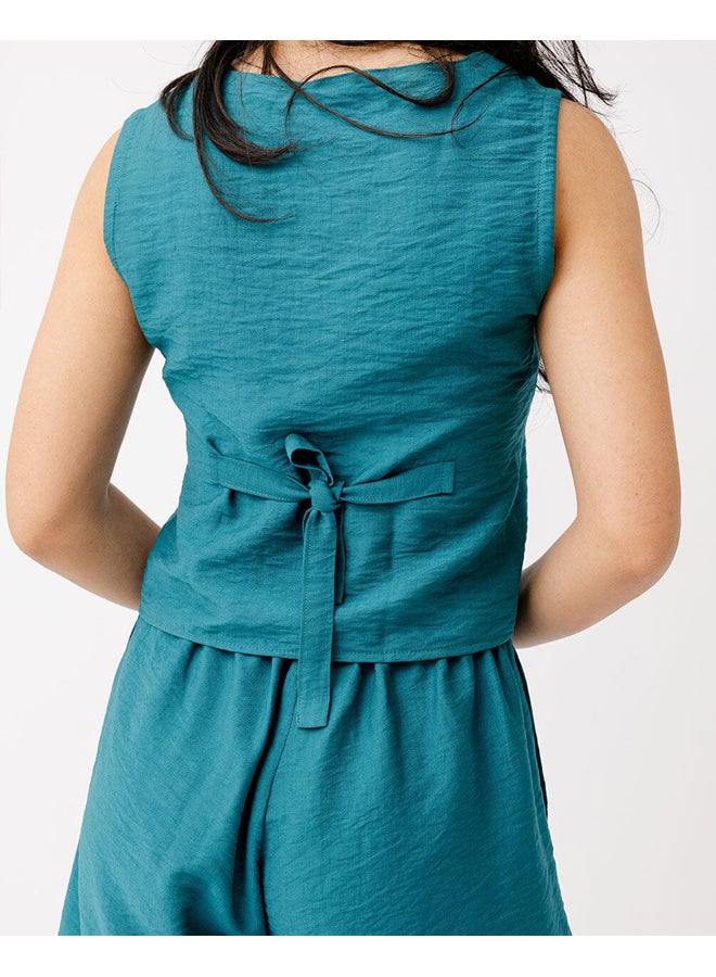 In Your Shoe Teal Linen Vest  - Image 1