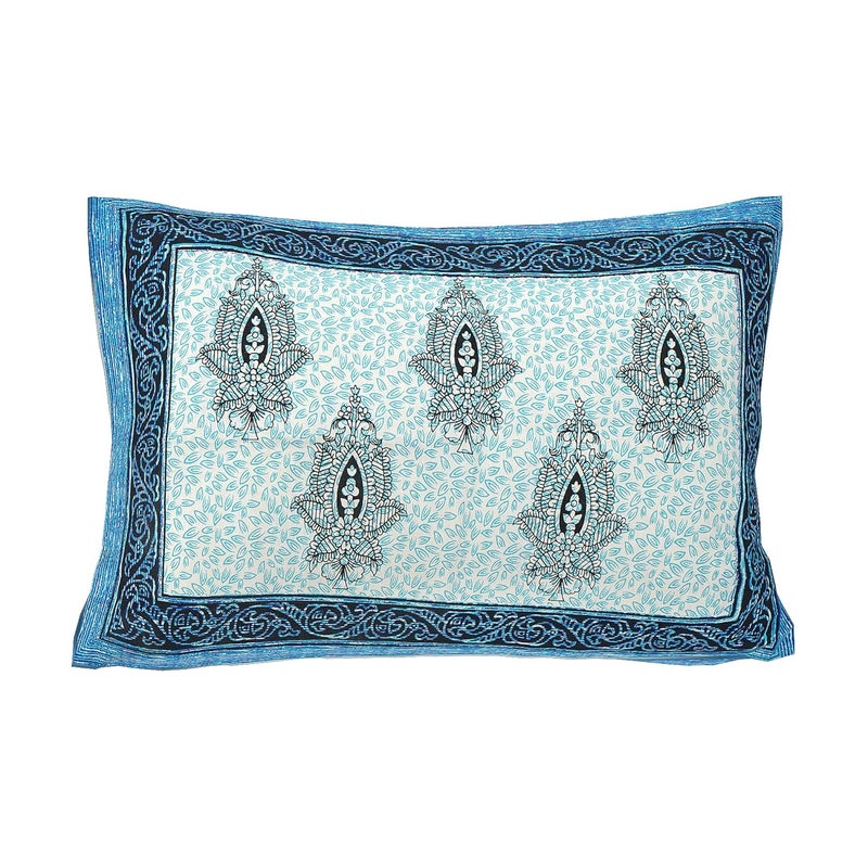 E ELMA E Elma Premium 100 Cotton Rajasthani Jaipuri Traditional Single Bedsheet with 1 Pillow Covers Blue  - Image 2