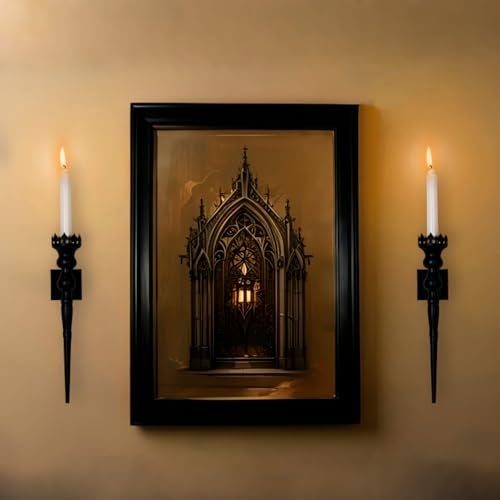 Woparty Gothic Wall Sconce Candle Holder for Taper Candles (Set of 2) Black Iron Crown and Scepter Design Victorian Wall Decor for Living Room, Bathroom,Dining Room - Image 4