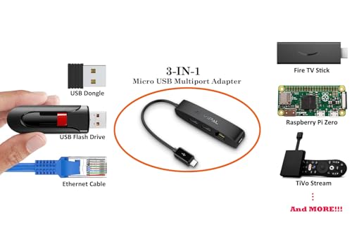 AuviPal 3-in-1 Micro USB Ethernet Adapter, OTG Hub with 2 USB Ports and 1 RJ45 Port for Fire TV Stick, Raspberry Pi Zero, Google Chromecast Ultra, and TiVo Stream 4K - Black - Image 2