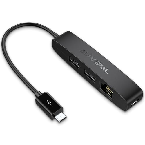 AuviPal 3-in-1 Micro USB Ethernet Adapter, OTG Hub with 2 USB Ports and 1 RJ45 Port for Fire TV Stick, Raspberry Pi Zero, Google Chromecast Ultra, and TiVo Stream 4K - Black - Image 1