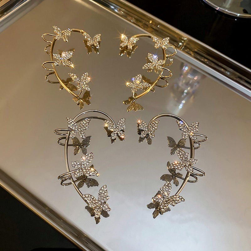 HTH Butterfly Ear Cuff Earrings Sparkly Butterfly Ear Wrap Clip On Earrings Fairy Right Left Ear Cuffs Non Piercing (Silver) - Image 5