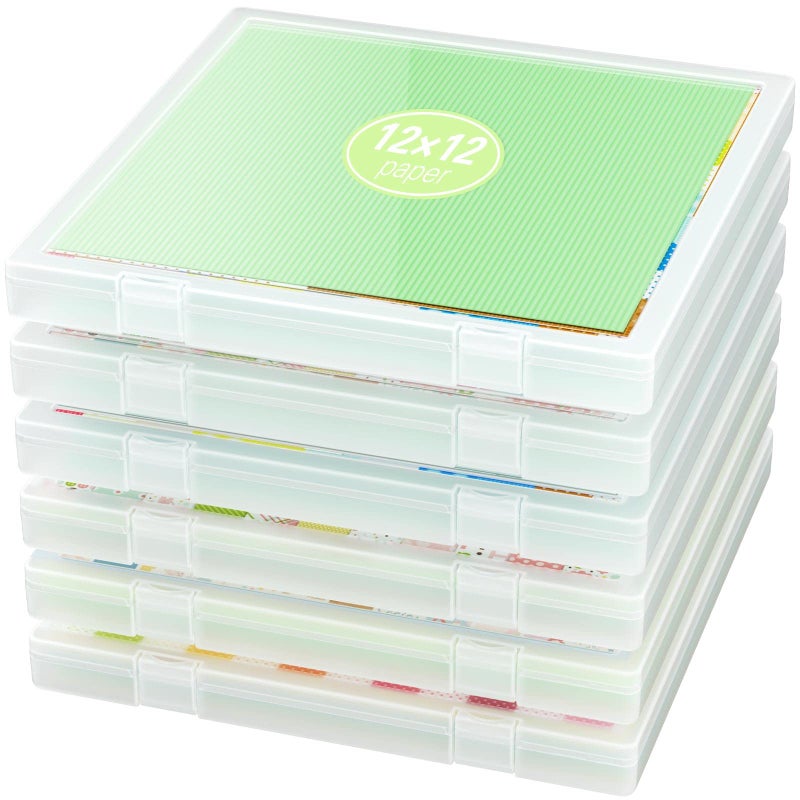 iBune 6 Pack 12x12 Paper Organizer Scrapbook Paper Storage Plastic Craft Organizers Storage Art Supply Photo Sticker Storage Case Inner Size 122 x 122 x 085 in