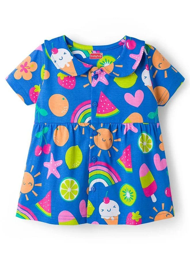 Babyhug Babyhug Cotton Knit Half Sleeves Co-ords T-Shirt & Short Night Suit with Tropical Theme Print - Blue