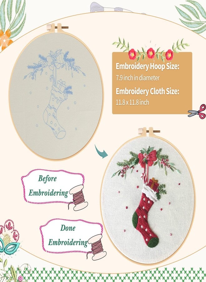 Canlierr 6 Sets Christmas Embroidery Kit with Pattern and Instructions Embroidery Starter Pattern Hoop Colored Threads Needlepoint Kit for Beginners Adults Supplies(Wreath Style) - Image 3