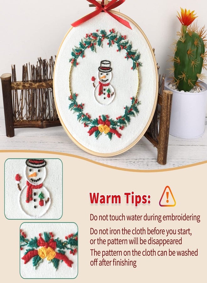 Canlierr 6 Sets Christmas Embroidery Kit with Pattern and Instructions Embroidery Starter Pattern Hoop Colored Threads Needlepoint Kit for Beginners Adults Supplies(Wreath Style) - Image 4