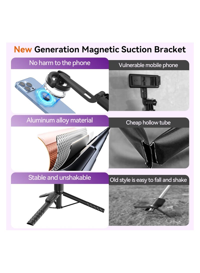 SOLARAE حامل هاتف ثلاثي القوائم 49'' عصا سيلفي مغناطيسية لجهاز آيفون مع جهاز تحكم عن بعد، حامل هاتف قابل للتمديد لجميع الهواتف المحمولة، جهاز تحكم لاسلكي قابل للفصل، حامل هاتف محمول محمول للسيلفي/الصورة/البث المباشر/الفلوغ - Image 5
