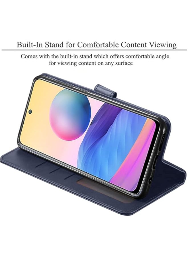 Generic - Dual-Color Leather Finish Flip Back Cover for Poco M3 PRO 5G | Inside Pockets & Inbuilt Stand | Wallet Style | Magnet Closure Poco M3 PRO 5G Flip Case (Blue & Brown) - Image 1