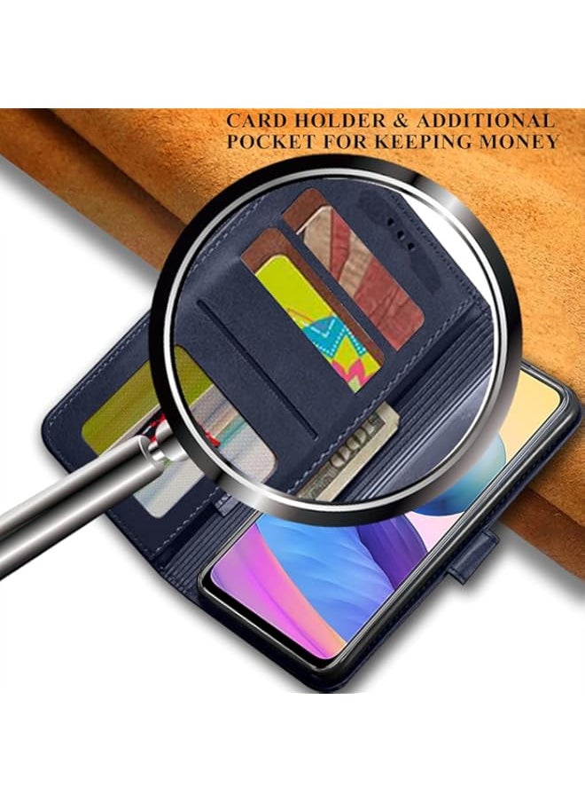 Generic - Dual-Color Leather Finish Flip Back Cover for Poco M3 PRO 5G | Inside Pockets & Inbuilt Stand | Wallet Style | Magnet Closure Poco M3 PRO 5G Flip Case (Blue & Brown) - Image 1