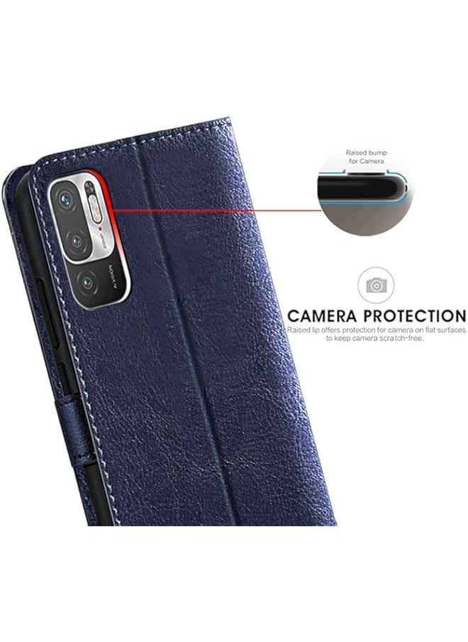Generic - Dual-Color Leather Finish Flip Back Cover for Poco M3 PRO 5G | Inside Pockets & Inbuilt Stand | Wallet Style | Magnet Closure Poco M3 PRO 5G Flip Case (Blue & Brown) - Image 1