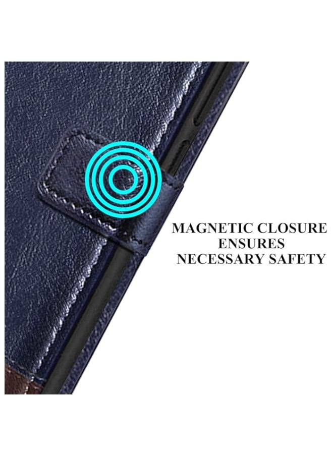 Generic - Dual-Color Leather Finish Flip Back Cover for Poco M3 PRO 5G | Inside Pockets & Inbuilt Stand | Wallet Style | Magnet Closure Poco M3 PRO 5G Flip Case (Blue & Brown) - Image 1
