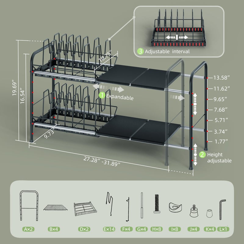 NETEL Adjustable Under Sink Organizers and Storage,Pots and Pans Organizer Under Kitchen Cabinet,Pan Lid Organizers Inside Cabinet,Expandable Cabinet Storage Shelf with Pan Rack and 14 Dividers - Image 2