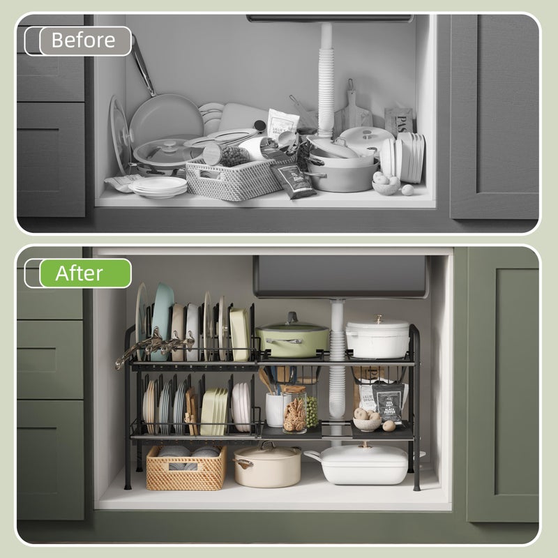 NETEL Adjustable Under Sink Organizers and Storage,Pots and Pans Organizer Under Kitchen Cabinet,Pan Lid Organizers Inside Cabinet,Expandable Cabinet Storage Shelf with Pan Rack and 14 Dividers - Image 5