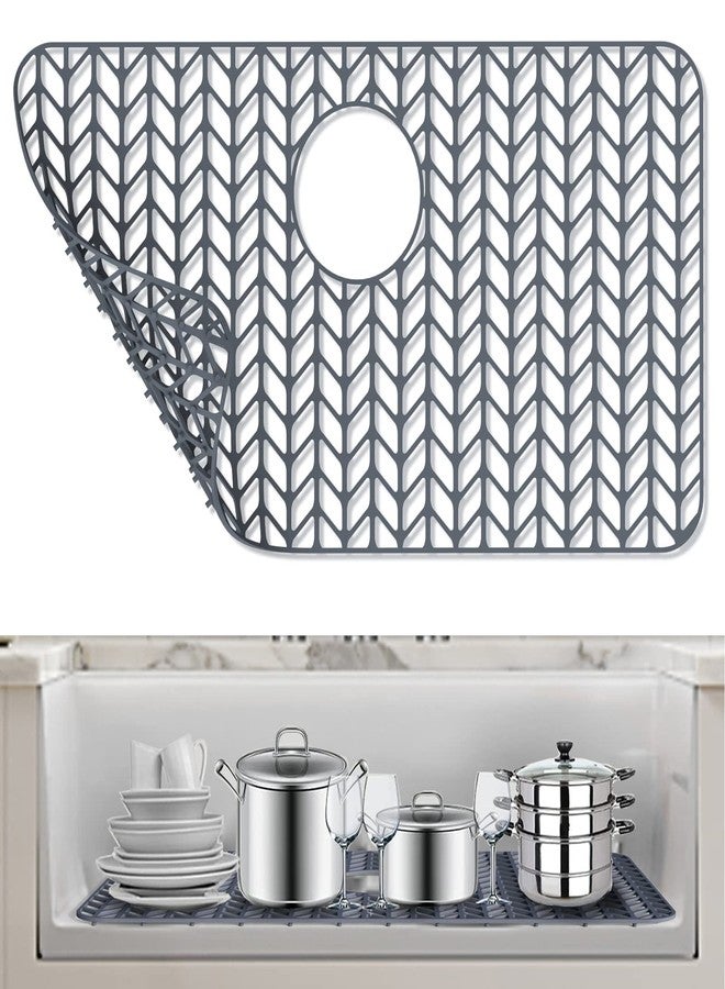 AWOKE Silicone Sink Protectors for Kitchen, 26''x 14'' Folding Non-slip Sink Mat Grid for Bottom of Farmhouse Stainless Steel Porcelain Sink with Rear Drain (Grey) - Image 1