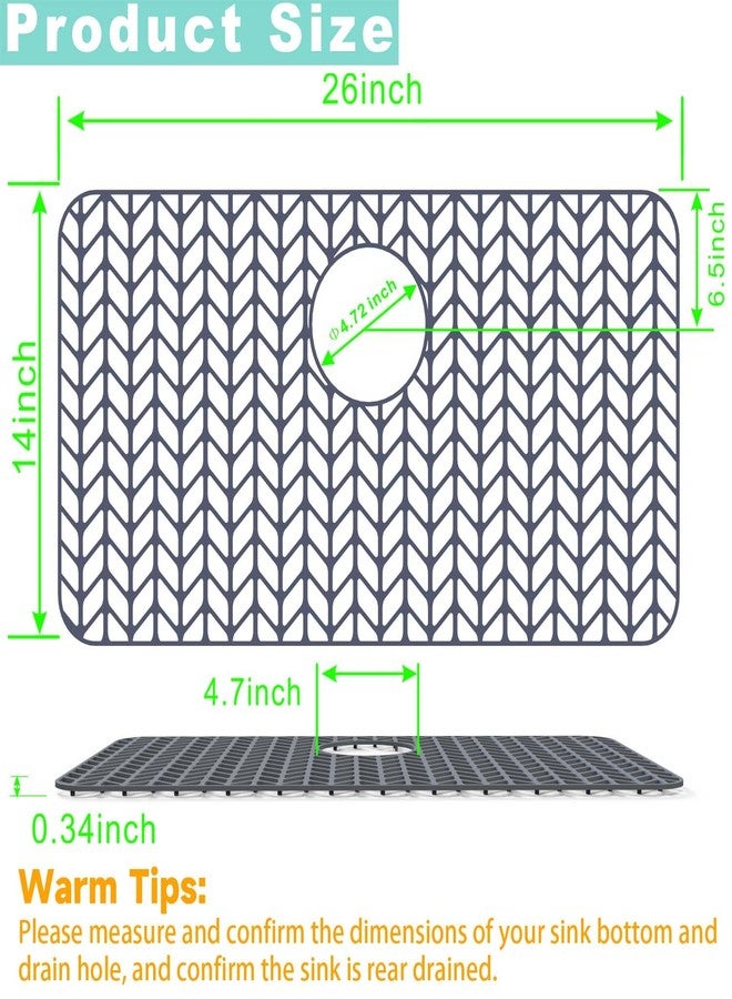 AWOKE Silicone Sink Protectors for Kitchen, 26''x 14'' Folding Non-slip Sink Mat Grid for Bottom of Farmhouse Stainless Steel Porcelain Sink with Rear Drain (Grey) - Image 2