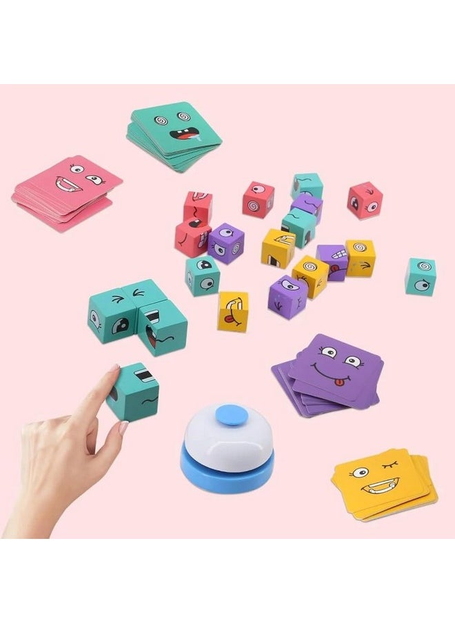 Toyshine Toyshine Expression Matching 16 Pc Wooden Block Puzzles Face-Changing Cube Building Blocks with 72 Pieces of challenging face Cards Brainteaser Smart Games Parent Child Interactive Toys Gifts  - Image 4