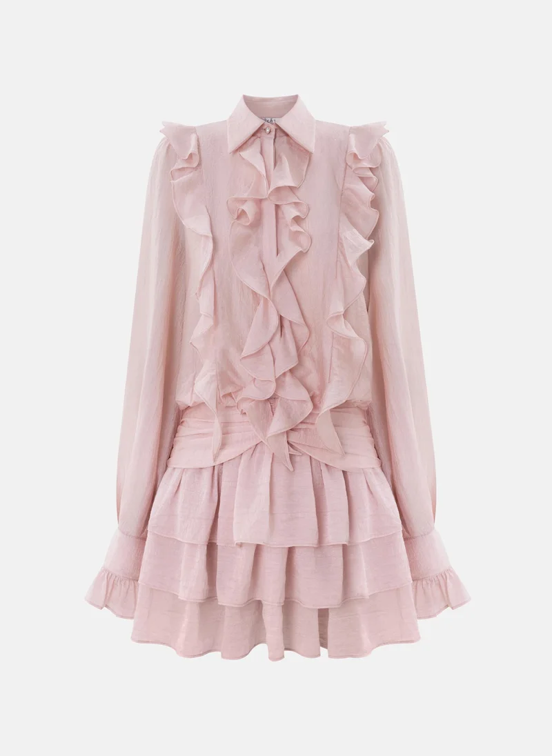 Lichi Textured fabric mini dress with ruffles on the bodice