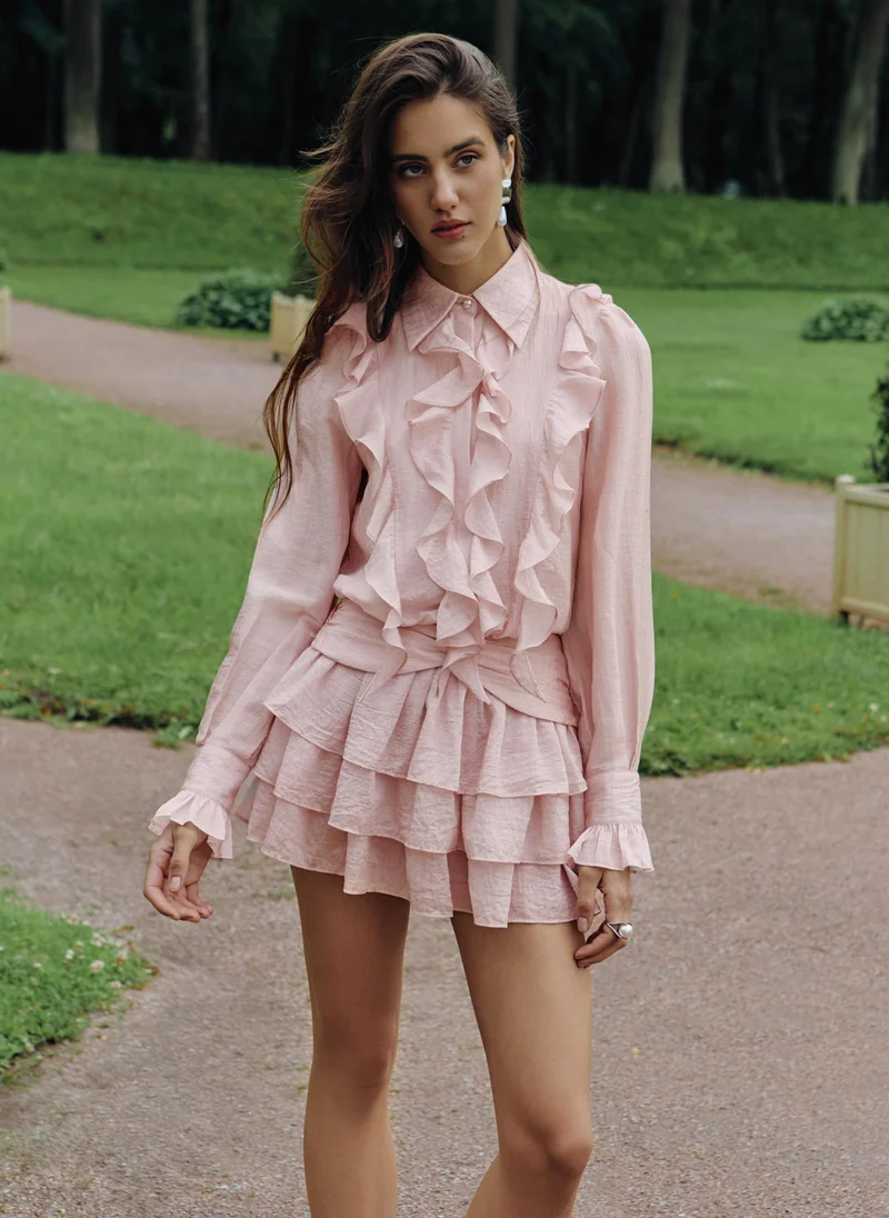 Lichi Textured fabric mini dress with ruffles on the bodice
