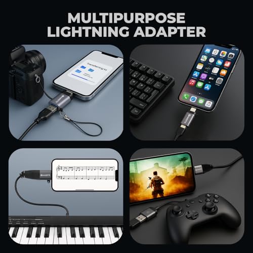 Amkette iConnect Mini Lightning to USB Adapter, Connect USB Drives, Keyboards, Mice to iPhone & iPad with Lightning OTG Adaptor, Plug & Play iPhone OTG Connector, Attached Lanyard, Geoforce 1016 Chip - Image 5
