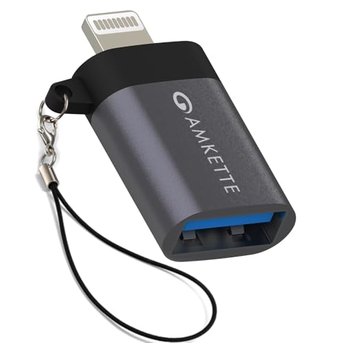 Amkette iConnect Mini Lightning to USB Adapter, Connect USB Drives, Keyboards, Mice to iPhone & iPad with Lightning OTG Adaptor, Plug & Play iPhone OTG Connector, Attached Lanyard, Geoforce 1016 Chip - Image 1