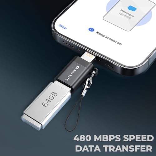 Amkette iConnect Mini Lightning to USB Adapter, Connect USB Drives, Keyboards, Mice to iPhone & iPad with Lightning OTG Adaptor, Plug & Play iPhone OTG Connector, Attached Lanyard, Geoforce 1016 Chip - Image 2