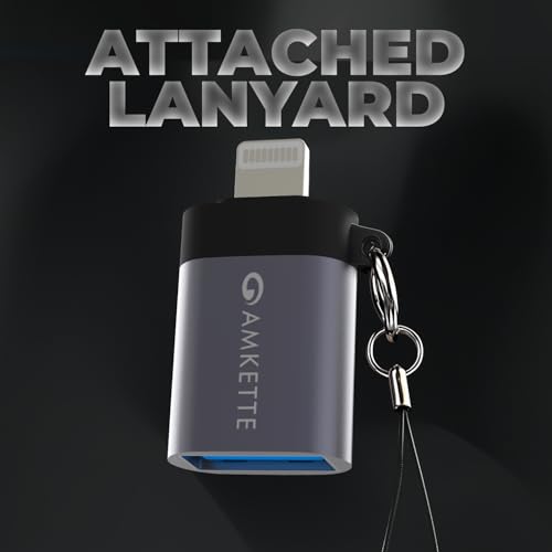 Amkette iConnect Mini Lightning to USB Adapter, Connect USB Drives, Keyboards, Mice to iPhone & iPad with Lightning OTG Adaptor, Plug & Play iPhone OTG Connector, Attached Lanyard, Geoforce 1016 Chip - Image 3