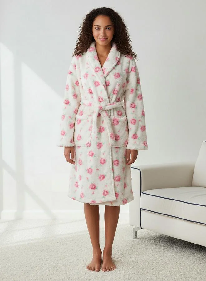 سبلاش فيڤ روب بطبعة زهور مع حزام