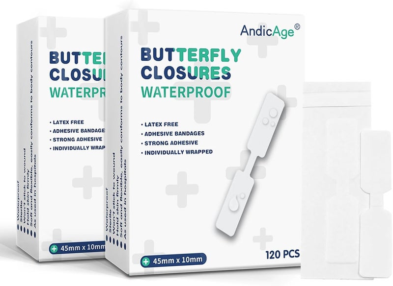 AndicAge 240PCS Butterfly Closure Strips Adhesive Wound Stitch Bandages with NonStick Pad for Skin Wounds - Image 1